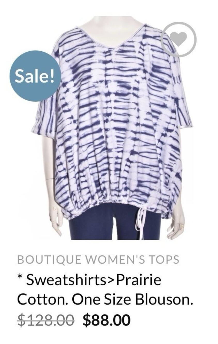 Prairie Cotton Ladies Tie-Dye Top One Size Blue White 100% Cotton Tunic Pop Over